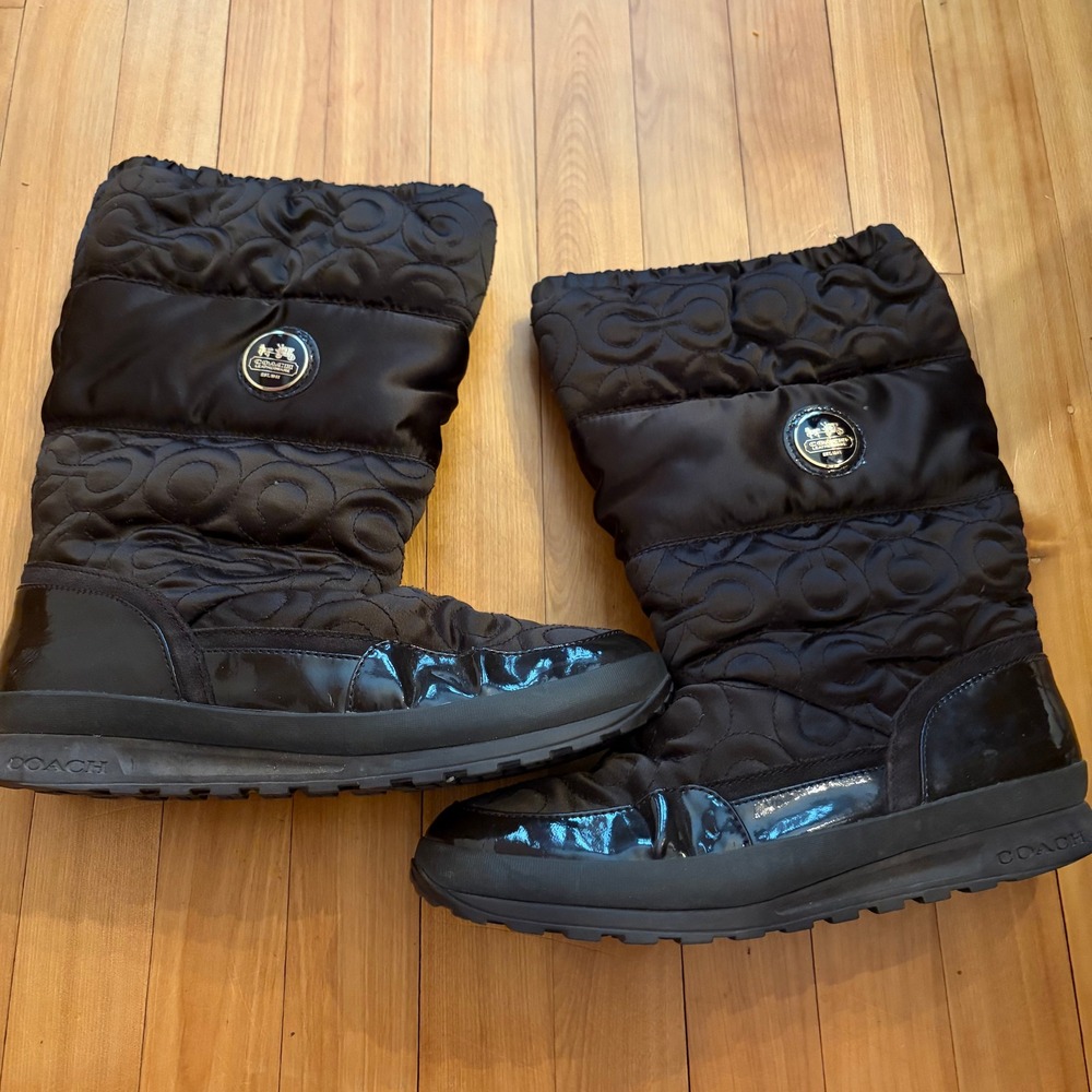 Coach Drexel Brown Quilted Signature Nylon Patent Snow Boots F2370 Womens 11B